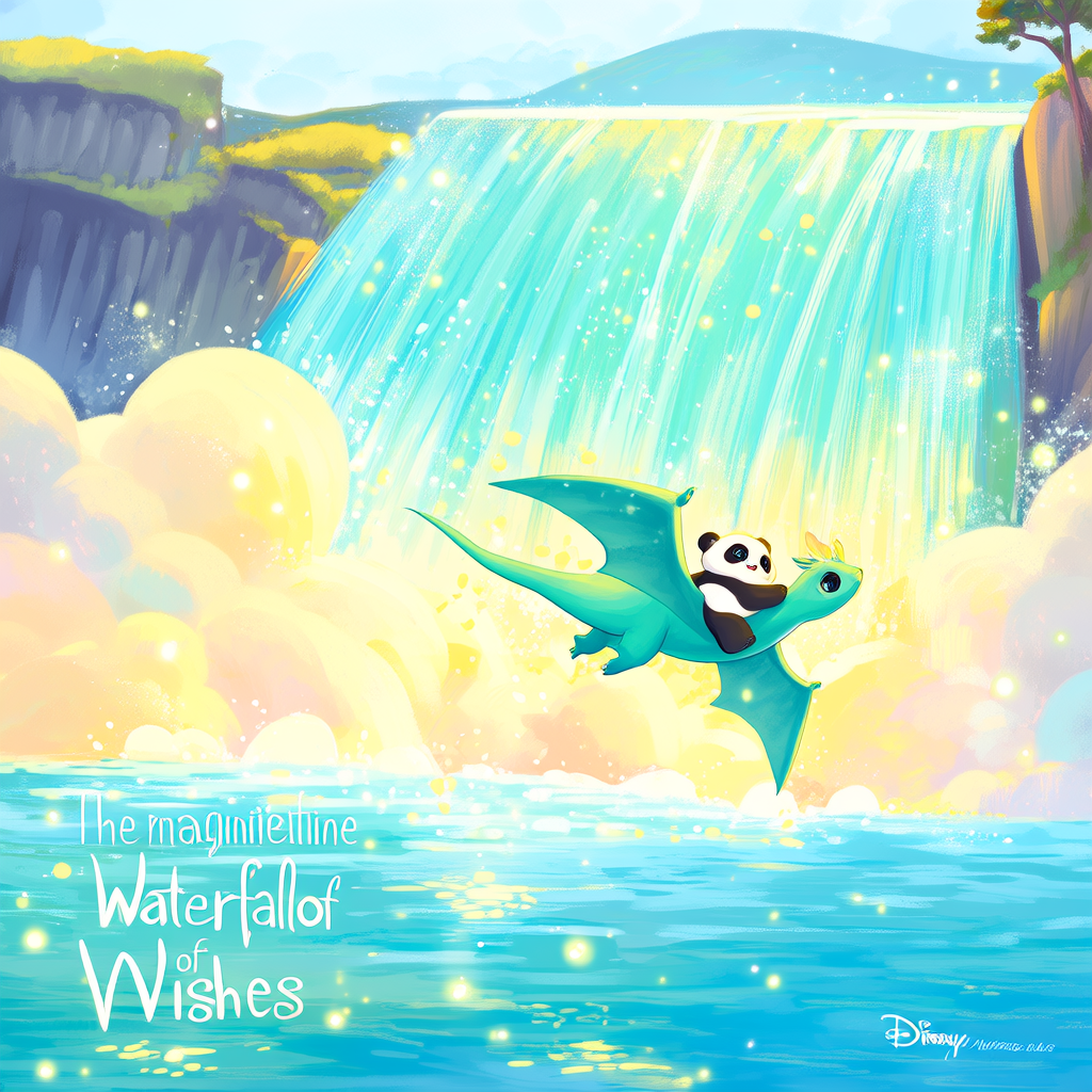 Magnificent waterfall with dragon and panda